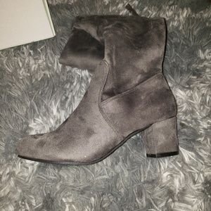 Grey thigh high boots